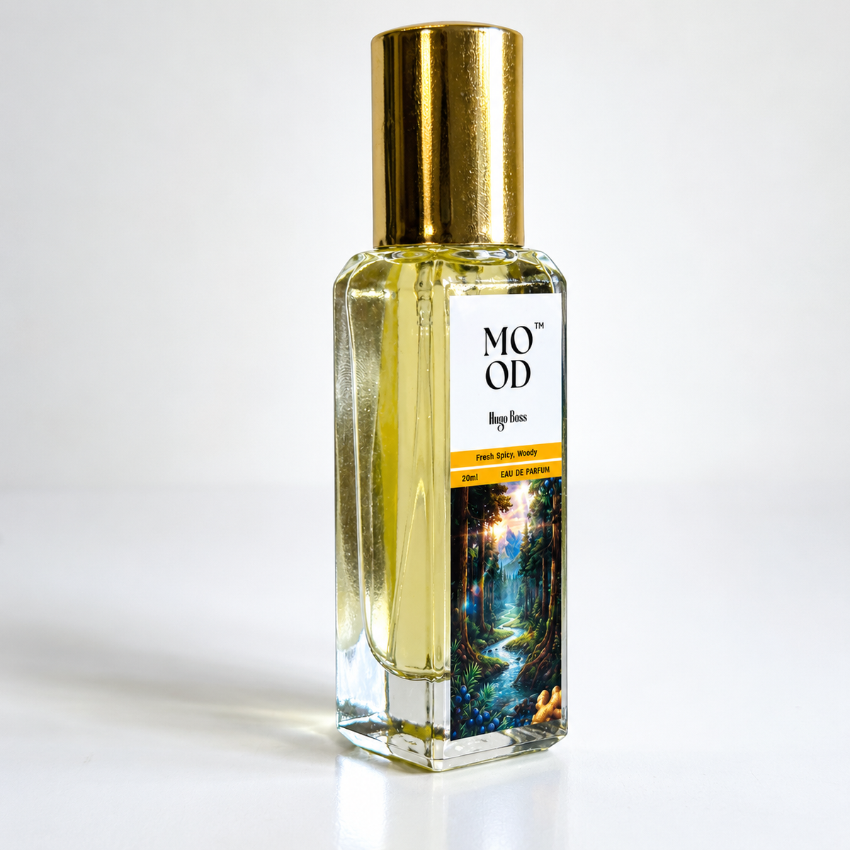 Hugo Boss 20ml perfume by Mood Parfums - gold-capped bottle side view